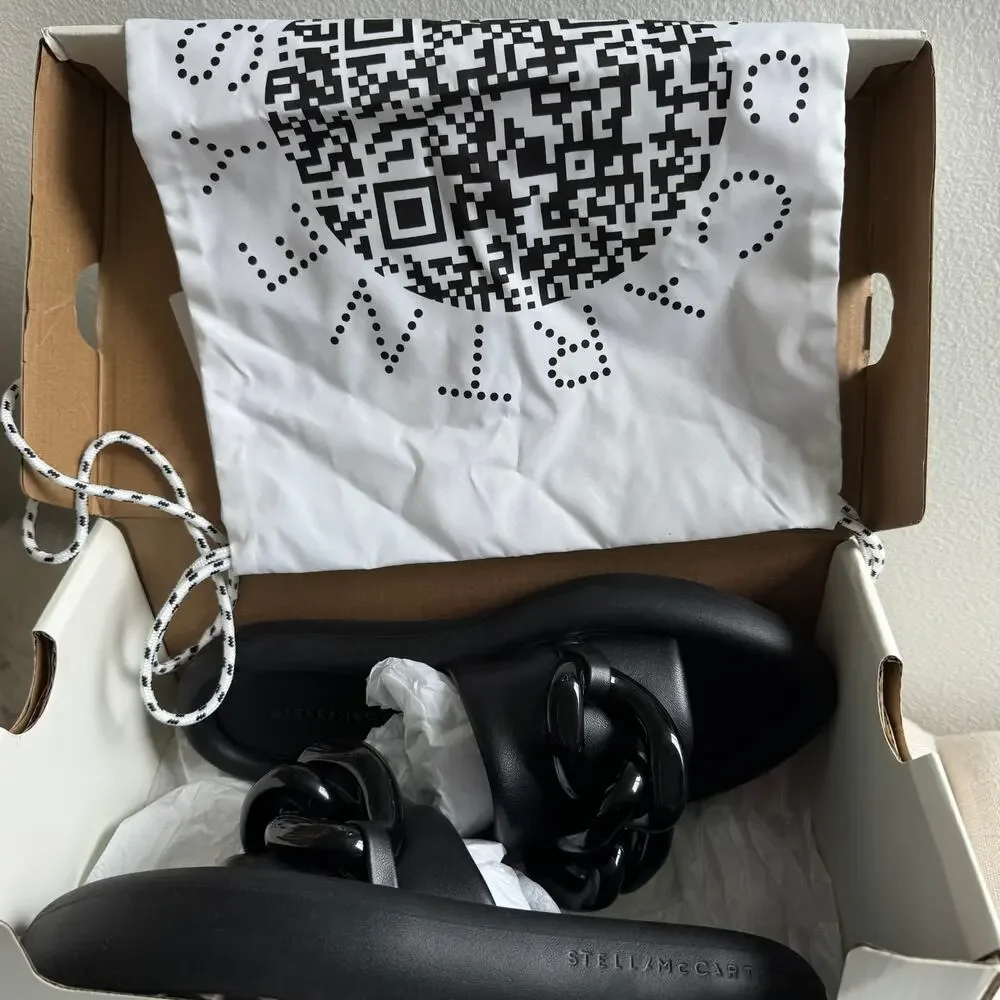 Stella McCartney Black Puffy Air Slide Chain Link Sandal Size EU 38/ US 8